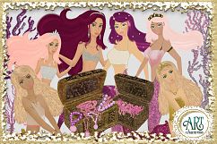 Mermaids Clipart design in Pink and Purple gold glitter - Huge Set of : PNG files Product Image 2
