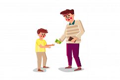 Father Gives Money Little Son For Purchases Vector Product Image 1