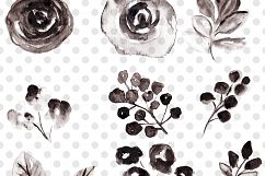 Black and White Watercolor Flowers Clipart Product Image 3