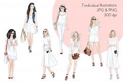 Watercolor Fashion Clipart - Girls in Summer White - Light Skin Product Image 4