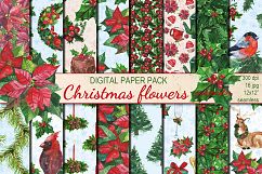 Watercolor Christmas Flowers seamless digital paper pack Product Image 1