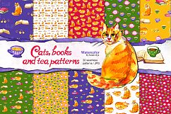 Watercolor cats and books patterns Product Image 1
