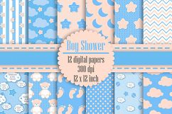 12 Baby Blue and Cream Baby Boy Shower Digital Papers Product Image 1