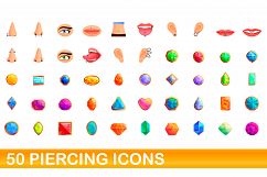 50 piercing icons set, cartoon style Product Image 1