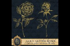 Gold Glitter Rose 81 Clip Arts Set, Fairy Glitter Flowers Product Image 2