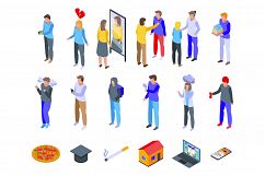 Teen problems icons set, isometric style Product Image 1