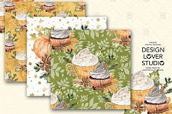 Watercolor Pumpkin Spice Latte digital paper pack Product Image 2