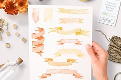 watercolor ribbons and banner clipart sunny orange graphics Product Image 1
