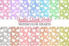 Watercolor Hearts digital paper, Hearts patterns, pastel watercolor background, Instant Download, for Personal &amp; Commercial Use Product Image 1