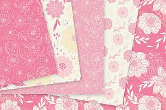 Pink and Cream Floral Vector Patterns - Pink Flower Seamless Digital Papers Product Image 3
