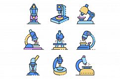 Microscope icons set line color vector Product Image 1
