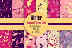 12 Winter Floral Digital Papers in Pink and Purple Theme Product Image 1