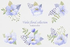 Violet flowers. Watercolor collection. Product Image 3