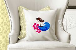 Island Palms Waves Hibiscus Embroidery Design 3 Sizes Product Image 2