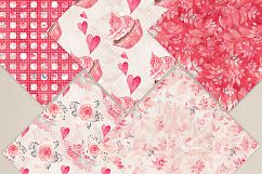 Watercolor Sweet Valentine digital paper pack Product Image 2