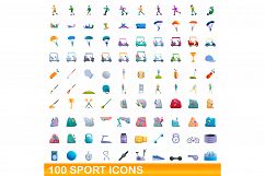 100 sport icons set, cartoon style Product Image 1