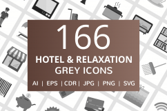 166 Hotel &amp; Relaxation Flat Greyscale Icons Product Image 1