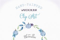 Pretty Pumpkin Harvest Pink Blue Watercolor Clipart Wreaths Product Image 4