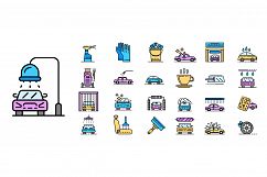 Car wash icons set line color vector Product Image 1