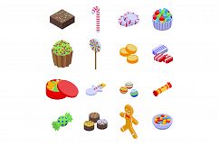 Christmas candy icons set, isometric style Product Image 1