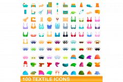 100 textile icons set, cartoon style Product Image 1