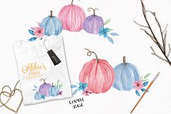 Watercolor Pretty Pumpkin Clipart Bouquets Harvest Autumn Fall Pink Purple  Product Image 4