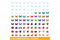 100 universal icons set, cartoon style Product Image 1