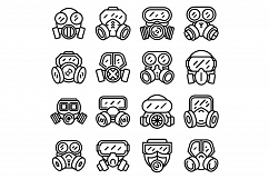 Gas mask icons set, outline style Product Image 1