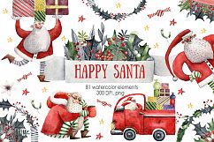 Happy Santa - Watercolor Clip Art Set Product Image 1