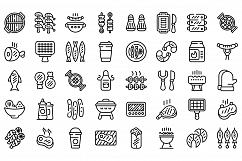 Grilled food icons set, outline style Product Image 1