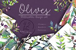 Branches of an olive tree PNG watercolor set Product Image 1