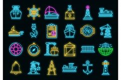 Marine port icons set vector neon Product Image 1