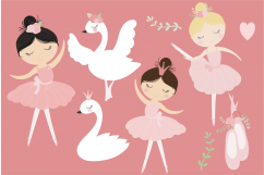 Ballerina and swans, digital clipart and paper set Product Image 3