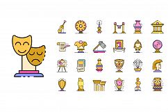 Museum icons set line color vector Product Image 1