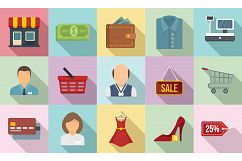 Shop assistant icons set, flat style Product Image 1