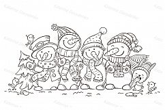 Happy colorful snowmen with Christmas ornaments Product Image 2