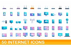 50 Internet icons set, cartoon style Product Image 1