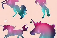 Gold glitter and Galaxy Unicorns Clipart Product Image 4