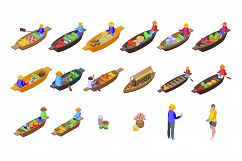 Floating market icons set, isometric style Product Image 1