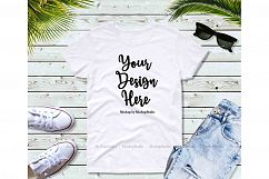 White Gildan 5000L Tshirt Mock Up Flat Lay Display Product Image 1