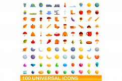 100 universal icons set, cartoon style Product Image 1