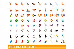 80 bird icons set, cartoon style Product Image 1