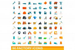 90 factory icons set, cartoon style Product Image 1