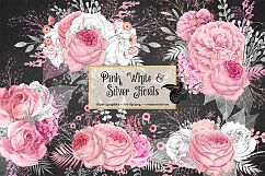 Pink, White and Silver Floral Clipart Product Image 2