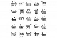 Basket cart supermarket icons set, outline style Product Image 1