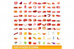 100 food icons set, cartoon style Product Image 1