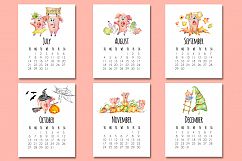 Calendar template  for 2019 Year with cute cartoons pigs Product Image 5