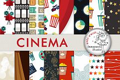 Cinema Digital Paper, Movie Theater scrapbook backgrounds, Film Camera, Popcorn, Director, Oscar Awards Seamless patterns, Planer sticker papers Product Image 1