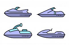 Jet ski icons set line color vector Product Image 1