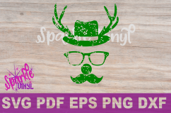 Svg Distressed Grunge Christmas vintage reindeer shirt svg files for cricut or silhouette, Reindeer with glasses red nose mustache hat svg printable Product Image 6